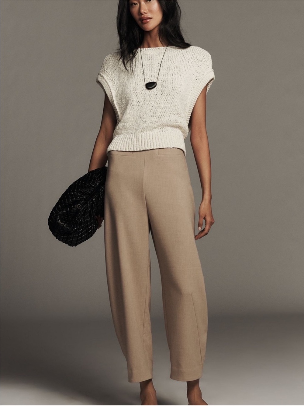 Anthropologie Maeve Cropped Curve Trousers Tan Taupe Barrel Leg Pants Size L